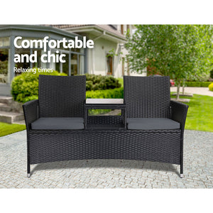 Gardeon Outdoor Furniture Chair Bench Sofa Table 2 Seat Cushions Wicker Black