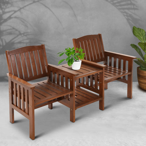 Image of Gardeon Garden Bench Chair Table Loveseat Wooden Outdoor Furniture Patio Park Brown