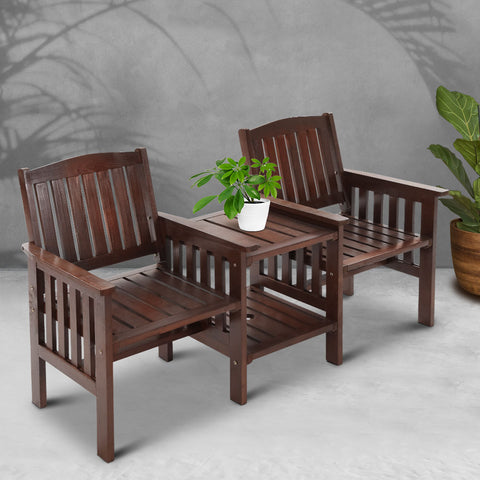 Image of Gardeon Garden Bench Chair Table Loveseat Wooden Outdoor Furniture Patio Park Charcoal Brown