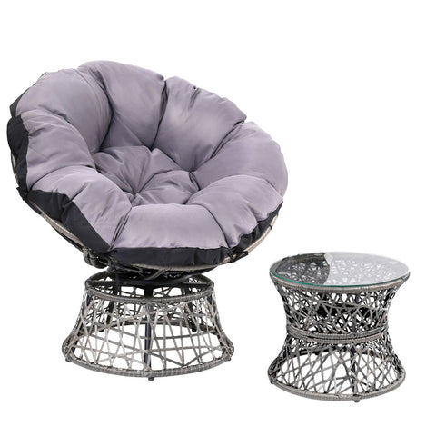 Image of Gardeon Outdoor Papasan Chairs Table Lounge Setting Patio Furniture Wicker Grey