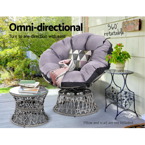 Image of Gardeon Outdoor Papasan Chairs Table Lounge Setting Patio Furniture Wicker Grey