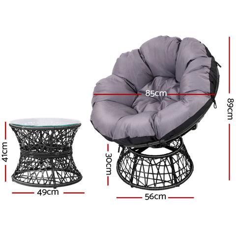 Image of Gardeon Outdoor Lounge Setting Papasan Chairs Table Patio Furniture Wicker Black