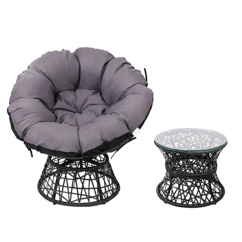 Image of Gardeon Outdoor Lounge Setting Papasan Chairs Table Patio Furniture Wicker Black