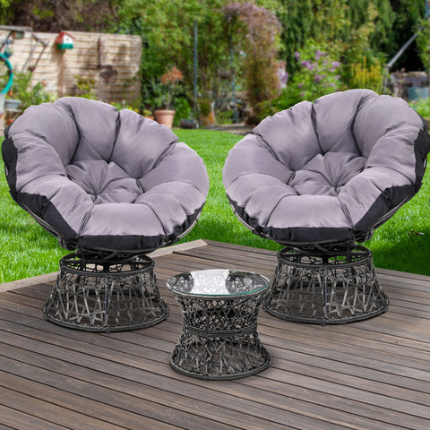 Image of Gardeon Outdoor Lounge Setting Papasan Chairs Table Patio Furniture Wicker Black