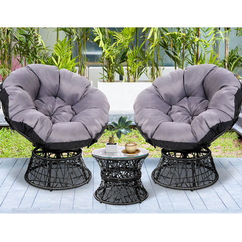 Image of Gardeon Outdoor Lounge Setting Papasan Chairs Table Patio Furniture Wicker Black