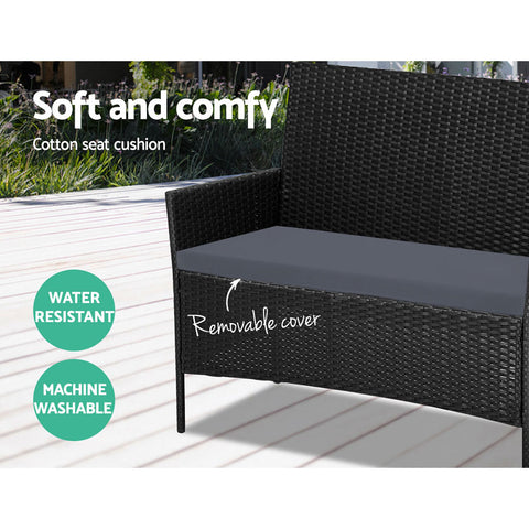 Image of Gardeon 4-piece Outdoor Lounge Setting Wicker Patio Furniture Dining Set Black