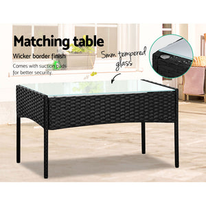 Gardeon 4-piece Outdoor Lounge Setting Wicker Patio Furniture Dining Set Black