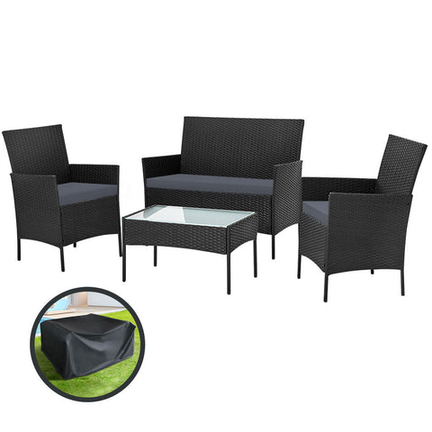 Image of Gardeon Garden Furniture Outdoor Lounge Setting Wicker Sofa Patio Storage Cover Black