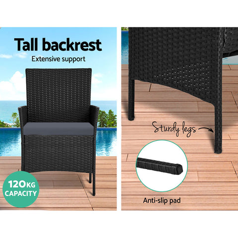 Image of Gardeon Outdoor Furniture Lounge Setting Wicker Patio Dining Set w/Storage Cover Black