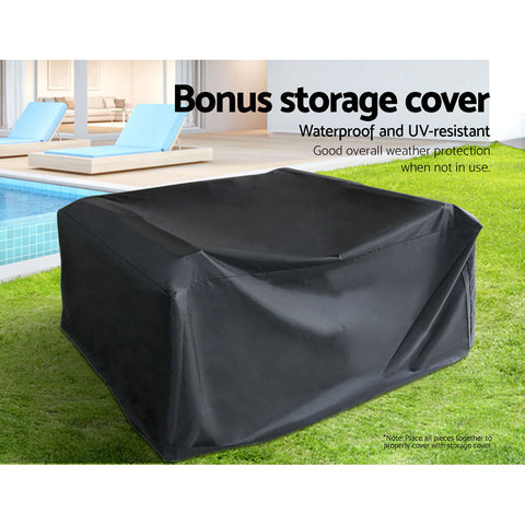 Image of Gardeon Outdoor Furniture Lounge Setting Wicker Patio Dining Set w/Storage Cover Black