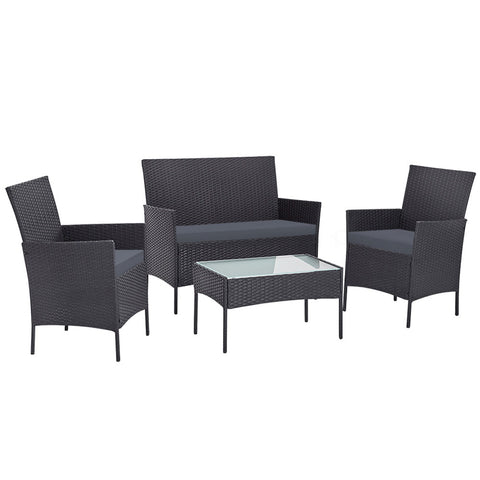 Image of Gardeon Outdoor Furniture Wicker Set Chair Table Dark Grey 4pc