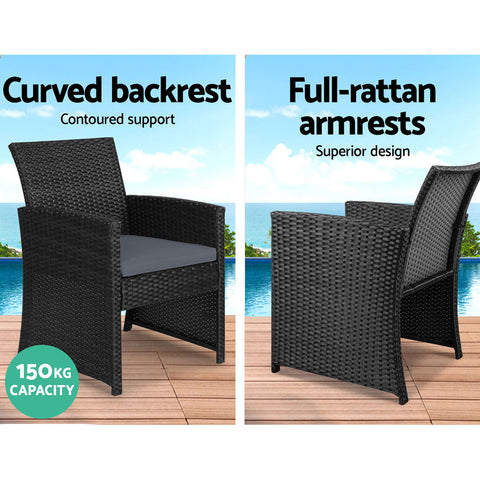 Image of Gardeon Rattan Furniture Outdoor Lounge Setting Wicker Dining Set w/Storage Cover Black