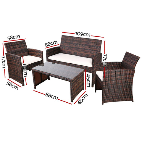 Image of Gardeon Rattan Furniture Outdoor Lounge Setting Wicker Dining Set w/Storage Cover Brown