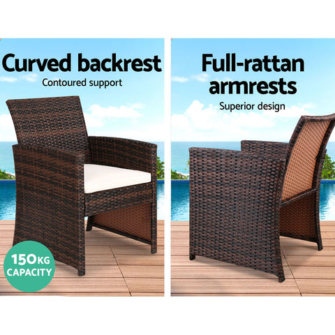 Image of Gardeon Rattan Furniture Outdoor Lounge Setting Wicker Dining Set w/Storage Cover Brown