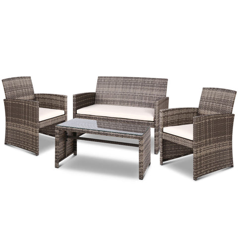 Image of Gardeon Set of 4 Outdoor Rattan Chairs & Table - Grey