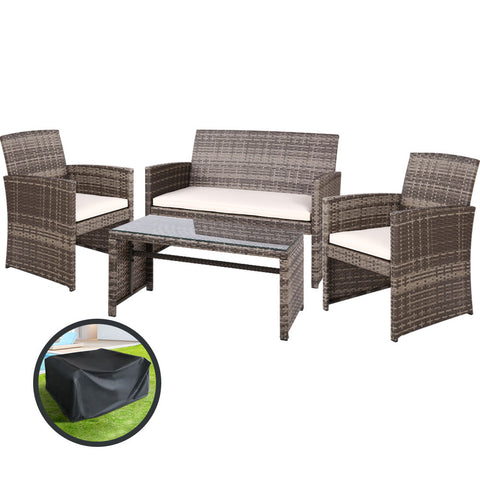 Image of Gardeon Garden Furniture Outdoor Lounge Setting Wicker Sofa Set Storage Cover Mixed Grey