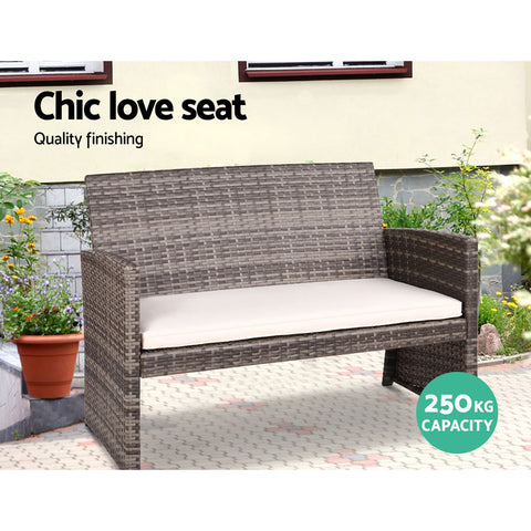 Image of Gardeon Rattan Furniture Outdoor Lounge Setting Wicker Dining Set w/Storage Cover Mixed Grey