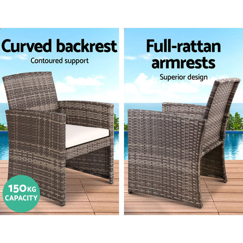 Image of Gardeon Rattan Furniture Outdoor Lounge Setting Wicker Dining Set w/Storage Cover Mixed Grey