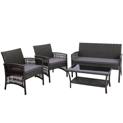 Image of Gardeon Outdoor Furniture Rattan Set Wicker Cushion 4pc Dark Grey