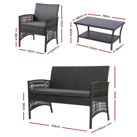 Image of Gardeon 4 PCS Outdoor Furniture Lounge Setting Wicker Dining Set Grey