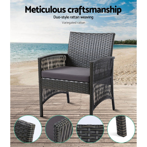 Image of Gardeon 4 PCS Outdoor Furniture Lounge Setting Wicker Dining Set Grey