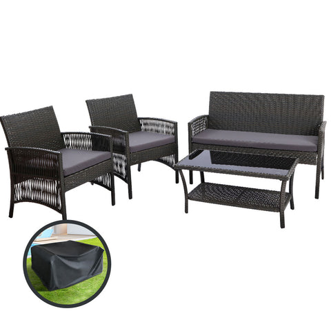 Image of Gardeon Outdoor Furniture Dining Set Outdoor Lounge Setting Rattan Patio Grey