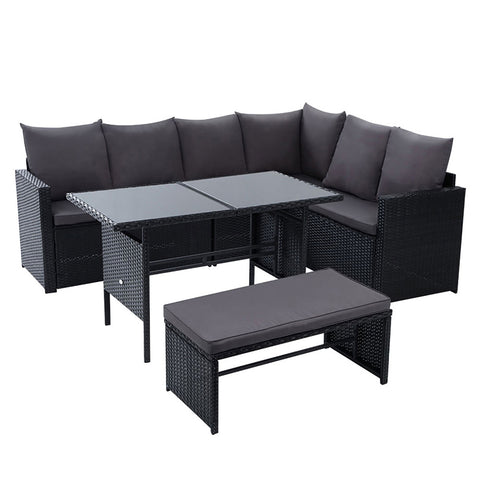 Image of Gardeon Outdoor Furniture Dining Setting Sofa Set Lounge Wicker 8 Seater Black