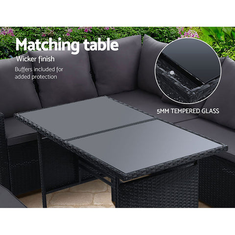 Image of Gardeon Outdoor Furniture Dining Setting Sofa Set Lounge Wicker 8 Seater Black