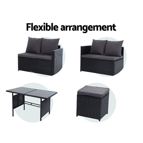Image of Gardeon Outdoor Furniture Dining Setting Sofa Set Lounge Wicker 9 Seater Black