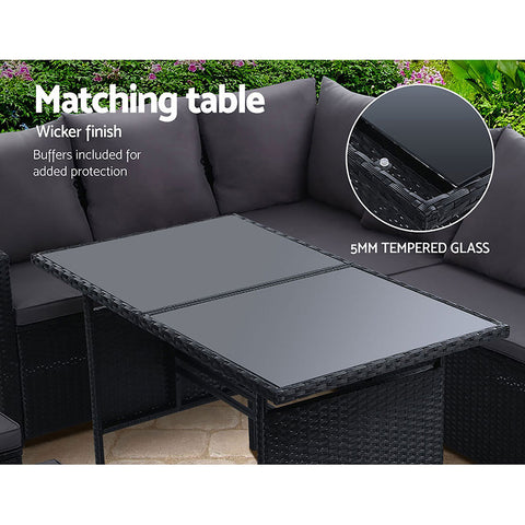 Image of Gardeon Outdoor Furniture Dining Setting Sofa Set Wicker 9 Seater Storage Cover Black