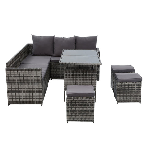 Image of Gardeon Outdoor Furniture Dining Setting Sofa Set Lounge Wicker 9 Seater Mixed Grey