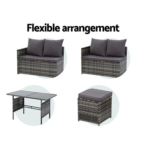 Image of Gardeon Outdoor Furniture Dining Setting Sofa Set Lounge Wicker 9 Seater Mixed Grey
