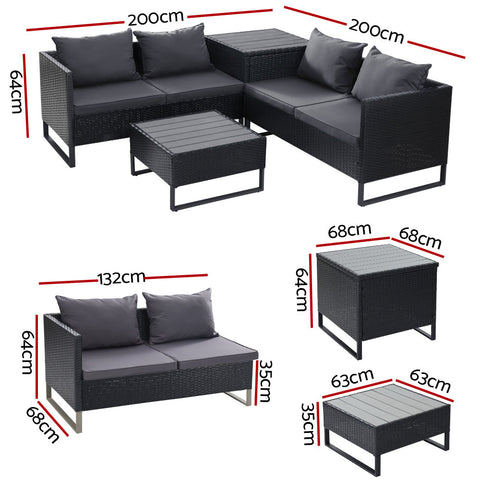 Image of Gardeon Outdoor Sofa Furniture Garden Couch Lounge Set Wicker Table Chair Black
