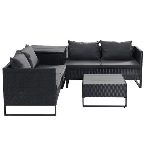 Image of Gardeon Outdoor Sofa Furniture Garden Couch Lounge Set Wicker Table Chair Black