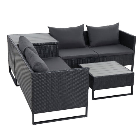 Image of Gardeon Outdoor Sofa Furniture Garden Couch Lounge Set Wicker Table Chair Black