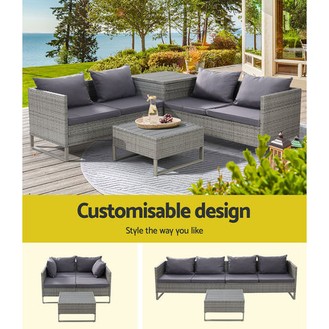 Image of Gardeon Outdoor Sofa Furniture Garden Couch Lounge Set Patio Wicker Table Chairs