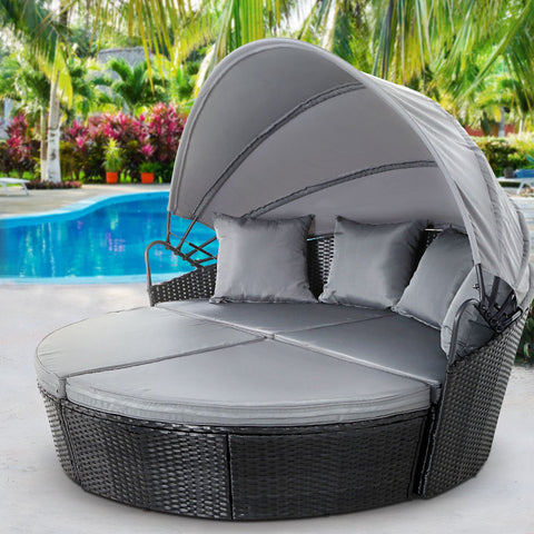 Image of Gardeon Outdoor Lounge Setting Patio Furniture Sofa Wicker Garden Rattan Set Day Bed Black