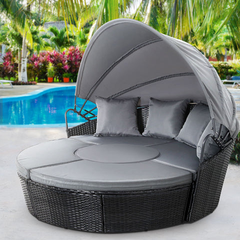 Image of Gardeon Outdoor Lounge Setting Sofa Patio Furniture Wicker Garden Rattan Set Day Bed Black
