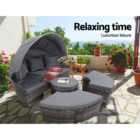 Image of Gardeon Outdoor Lounge Setting Sofa Patio Furniture Wicker Garden Rattan Set Day Bed Grey