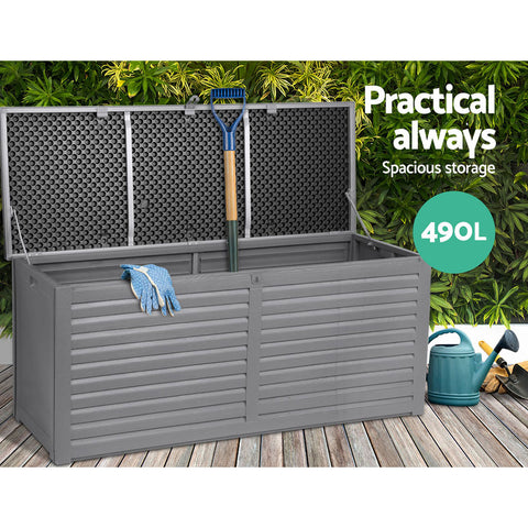 Image of Gardeon Outdoor Storage Box 490L Bench Seat Indoor Garden Toy Tool Sheds Chest