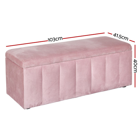 Image of Artiss Storage Ottoman Blanket Box Velvet Chest Toy Foot Stool Couch Bed Pink