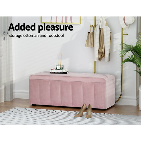 Image of Artiss Storage Ottoman Blanket Box Velvet Chest Toy Foot Stool Couch Bed Pink