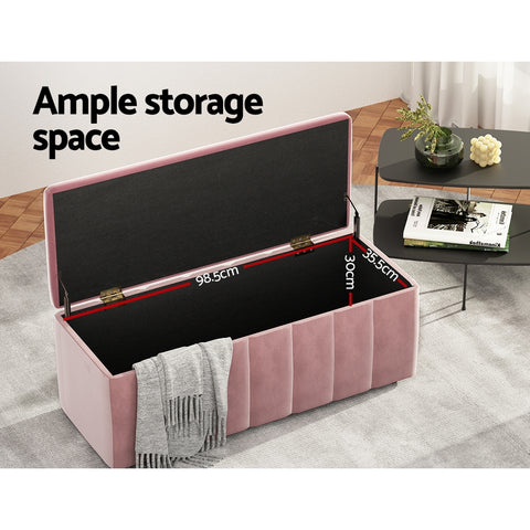 Image of Artiss Storage Ottoman Blanket Box Velvet Chest Toy Foot Stool Couch Bed Pink