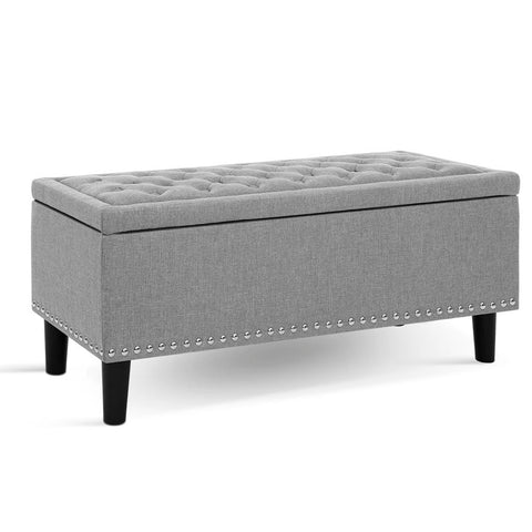 Image of Artiss Storage Ottoman Blanket Box Linen Fabric Chest Foot Stool Toy Bench Grey