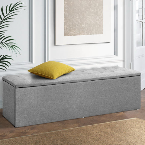 Image of Artiss Storage Ottoman Blanket Box Grey LARGE Fabric Rest Chest Toy Foot Stool