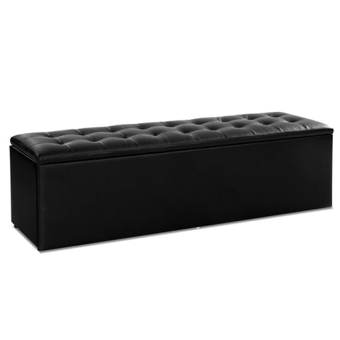 Image of Artiss Storage Ottoman Blanket Box Black LARGE Leather Rest Chest Toy Foot Stool