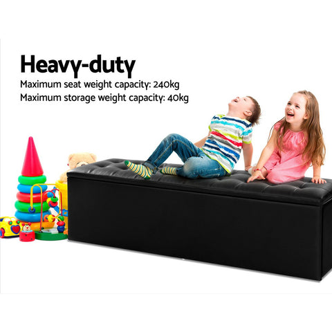 Image of Artiss Storage Ottoman Blanket Box Black LARGE Leather Rest Chest Toy Foot Stool