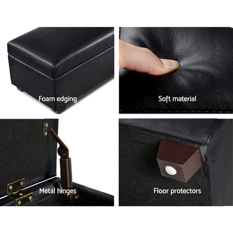 Image of Artiss Faux PU Leather Storage Ottoman - Black