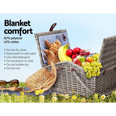 Image of Alfresco 4 Person Picnic Basket Deluxe Baskets Outdoor Insulated Blanket