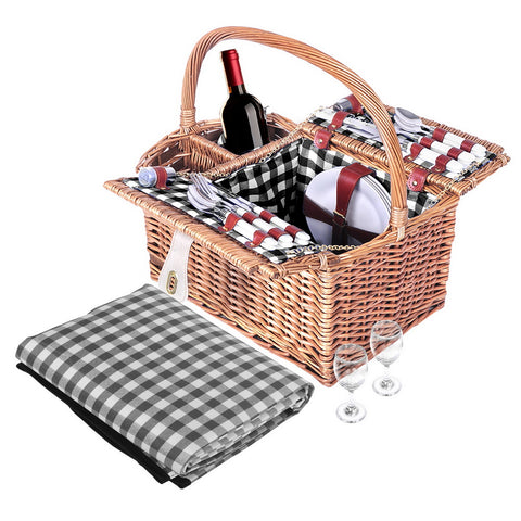 Image of Alfresco 4 Person Picnic Basket Set Basket Outdoor Insulated Blanket Deluxe